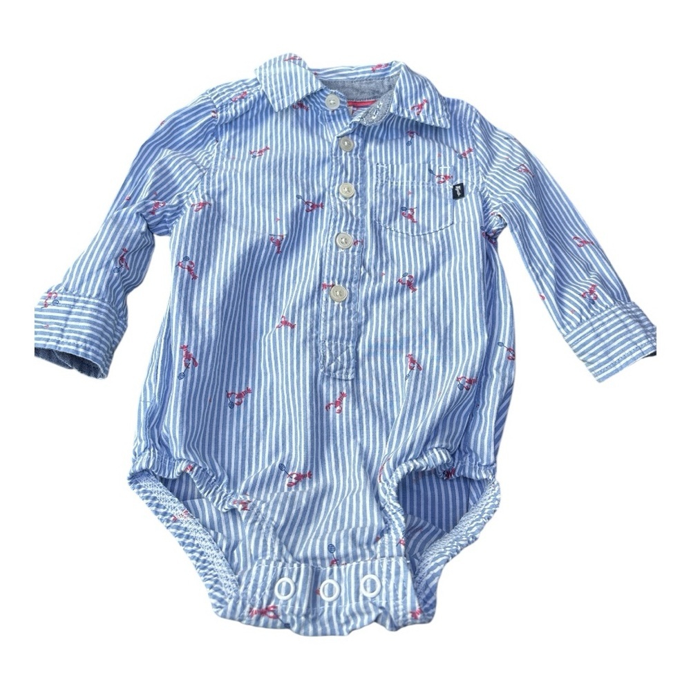 Oshkosh B’gosh Blue Striped Baby Long sleeve with Lobsters playing badminton  9M